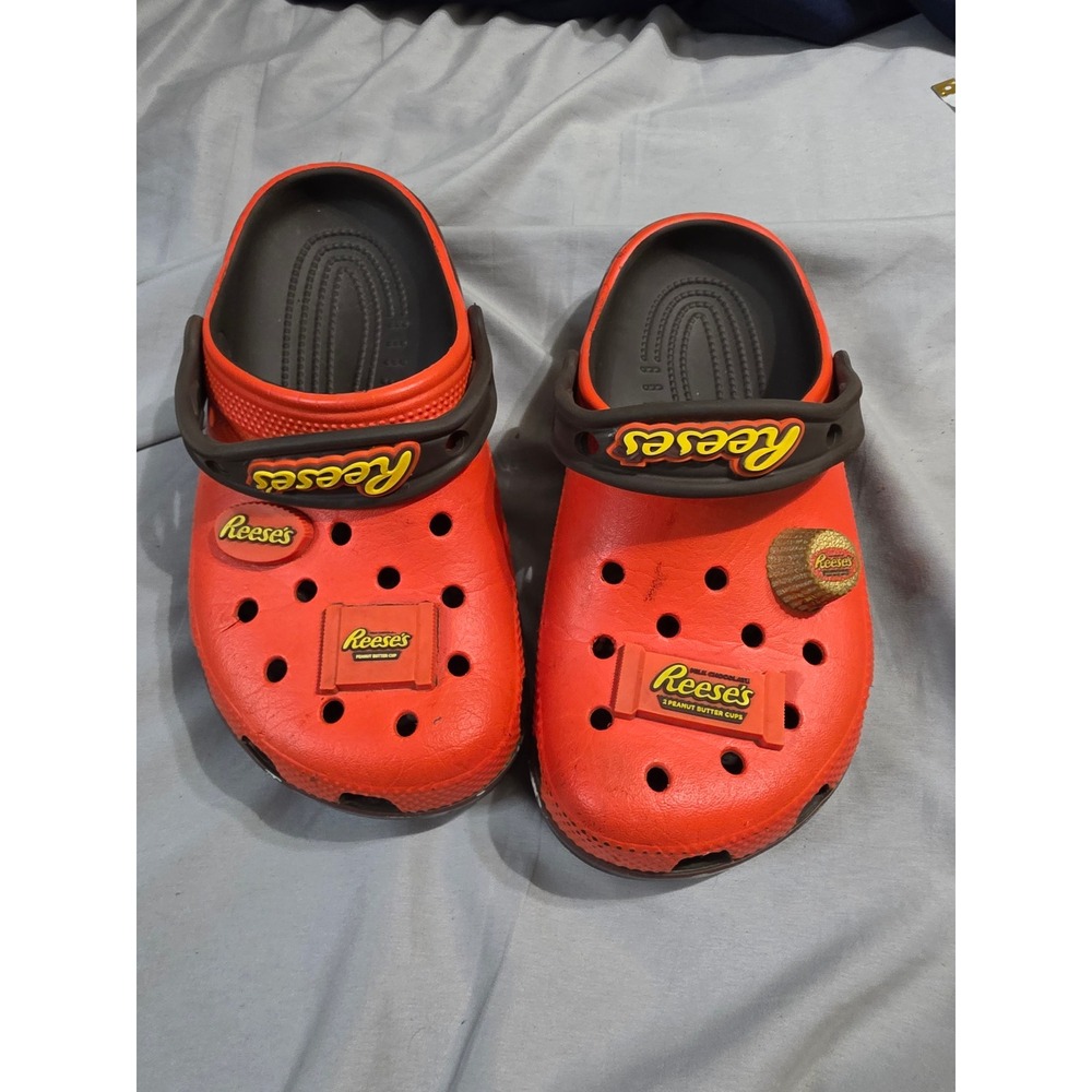 Crocs Classic Clogs Reeses Peanut Butter Cup Orange Brown Jibbitz Shoes J3